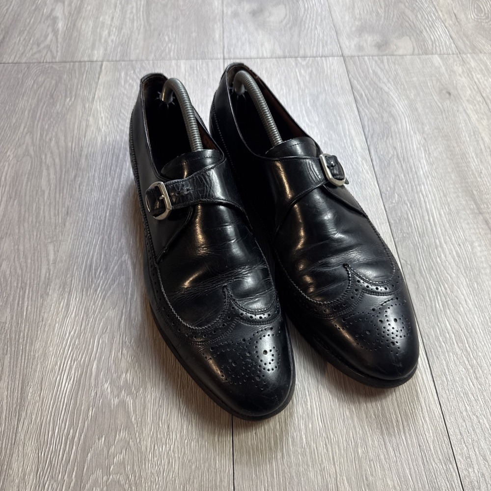 Allen Edmonds Men's 11 A Monk Strap Buckle Dress Shoes Black Wingtip Formal